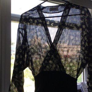 Jean Paul Germany Sheer Crisscross Navy and cream Body Suit Small Size 6